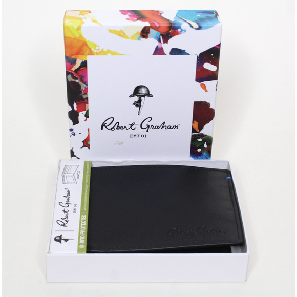 Robert Graham Trixie Slimfold Leather Wallet Black RFID Protected Paisley Men's